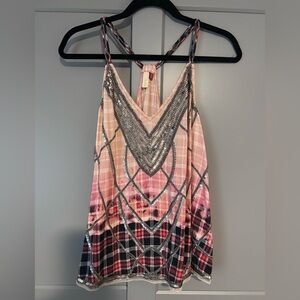 Pilcro Pink and Black Strappy Top with Silver Beaded Accents